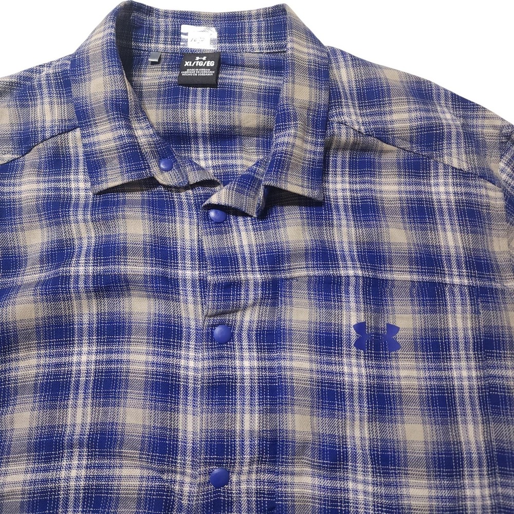 Under Armour Shirt Mens XL Blue Plaid Snap Button Vented Outdoor Breathable